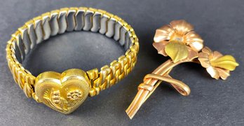Vintage 12k Gold Plated Co-star Stretch Bracelet And Pin