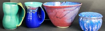 Artsy Glazed Pottery Mugs, Bowl & Jar