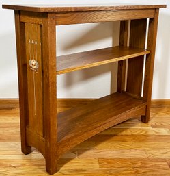 Stunning Stickley Bookshelf With Viking Ship Inlay Detail To Both Sides