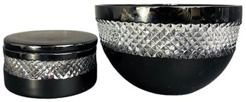 John Roca For Waterford Black Cut Crystal Bowl & Trinket Box