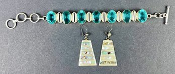 Abalone Earrings And Sterling Chain Bracelet