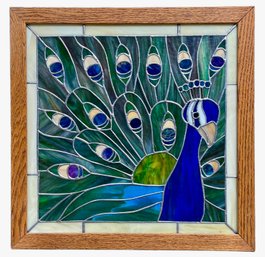 Dancing Peacock Stained Glass Panel