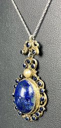 Vintage Sterling Silver Blue Stone Pendant Necklace