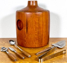 Sweet Henning Koppel For Georg Jensen Mid Century Danish Teak Ice Bucket With Dansk And Other Utensils