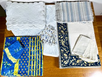 Assortment Of Table Linens Including Quilted Round Tablecloth, Provencal Style Placemates, And Napkings, And M