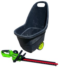 Tall Wheelbarrow & Greenworks Hedge Trimmer - As Is