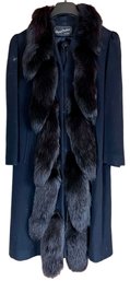 Vintage Black Wool & Fox Tail Fur Coat