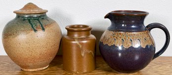 3 Coordinating Art Pottery Pieces With Drip Accents