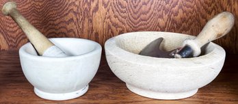 Ceramic Mortar & Pestle With Wood Herb Chopper