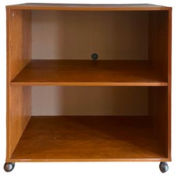 Teak Toned Laminate Shelf On Caster Wheels