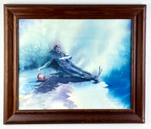 David Threadgold Signed Waterski Watercolor Painting