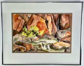 Vintage Original Red Rock Canyon Pool Watercolor Signed By Artist Jean T. Pounds