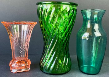 3 Vintage Colored Glass Vases