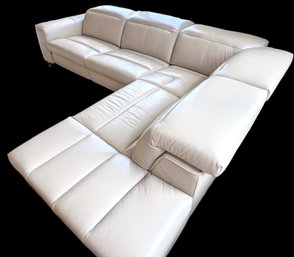 Large Sectional 'L' Shaped Leather White Sectional Couch With Single Seat Electric Recliner