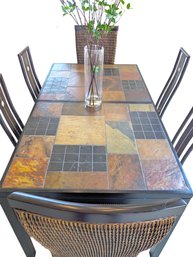 Dining Table With Tiled  Inlay Top, Chairs Not Included