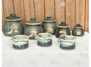 Handmade Pottery Canister Set & 3 Mugs