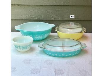 Vintage Pyrex In Butterprint, Blue Snowflake, And Desert Sand Patterns