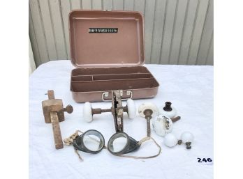 Vintage Hardware, Goggles, & Welder's Box