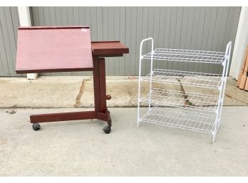 Adjustable Computer Table And Wire Shelf
