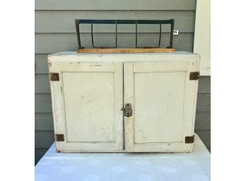 Antique Primitive Shabby Chic Cabinet W/Spice Shelves & Paper Roll Holder