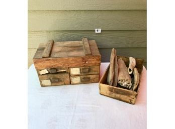 Wood Drawers, Box, 3 Driftwood Pieces, & Bone