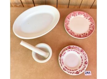 Vintage Restaurant Platters & Dishes, And Coors Mortar/Pestle