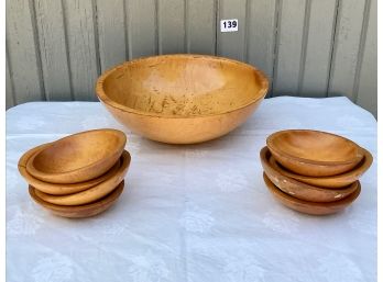Vintage Wood Salad Bowls, 1 Large, 8 Small