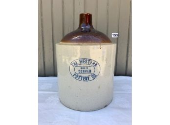 Large Antique Denver Western Pottery Company Salt Glaze Stoneware Whiskey Jug