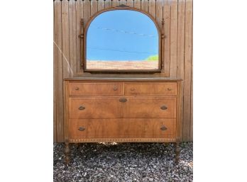 Vintage Wood Dresser W/Mirror & Carved Wood Accents
