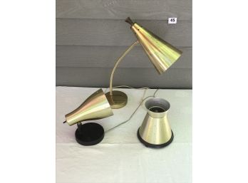 3 Mid Century Brass Finish Lamps