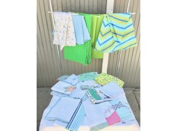 Large Assortment Of Vintage Linens In Blue & Greens