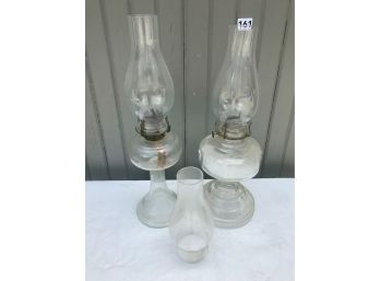 2 Glass Oil Lamps & Extra Top