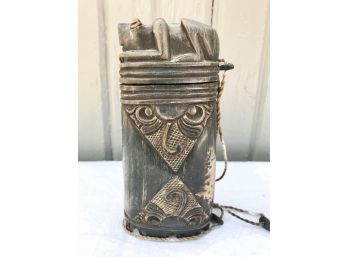 Hand Carved Indonesian Water Buffalo Horn Betel Nut Container W/ Frog Motif