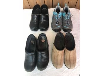 3 Pairs Of Dansko Clogs & 1 Pair Of Keen Running Shoes