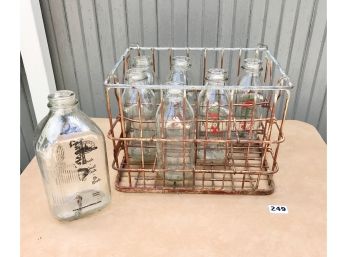 Vintage Bottle Crate W/ Milk Bottles & More.