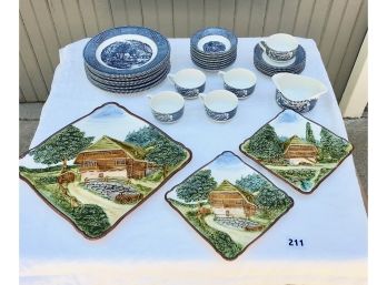 Currier & Ives 'The Olde Gristmill' Dinnerware & Bavarian Decorative Plates