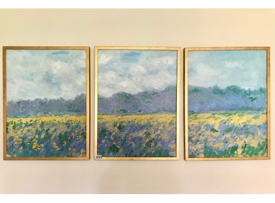 'Field Of Yellow Irises At Giverny' Triptych Print By Claude Monet