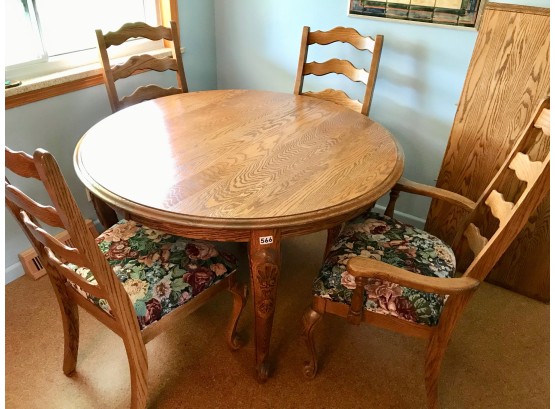 Oak Dining Table W/4 Chairs & Leaf