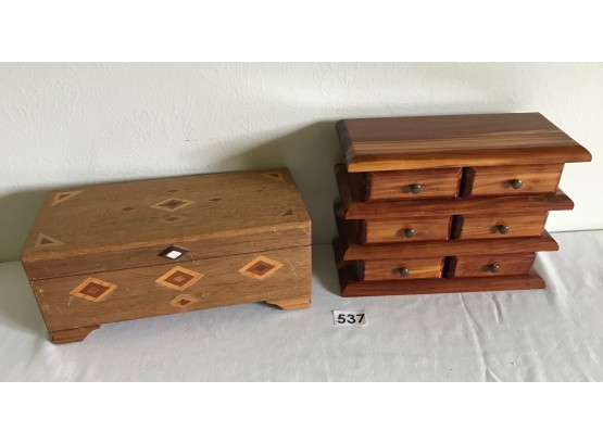 2 Wood Boxes, 1 Is Handmade Vintage.