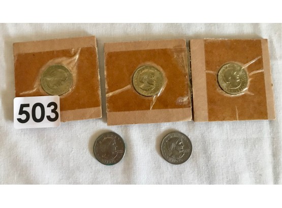 5 Susan B Anthony Coins, 2 1979's & 3 1980's