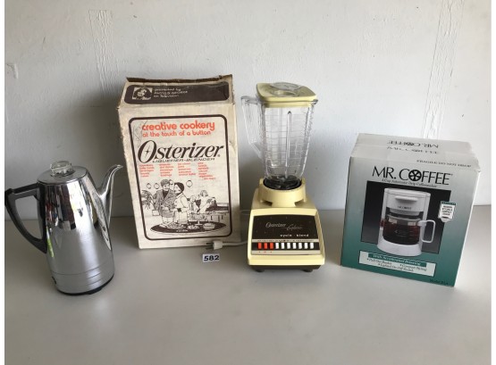 Vintage Oster Blender, Coffeemaker, & Coffee Percolater