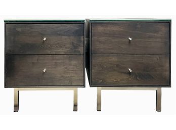 2 Room & Board Hudson Nightstands In Charcoal Stained Maple With Marbled Ceramic Tops