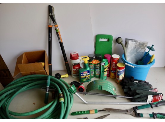 Yardwork Essentials Including Hose, Clippers, Gloves, Insect Killer, & More