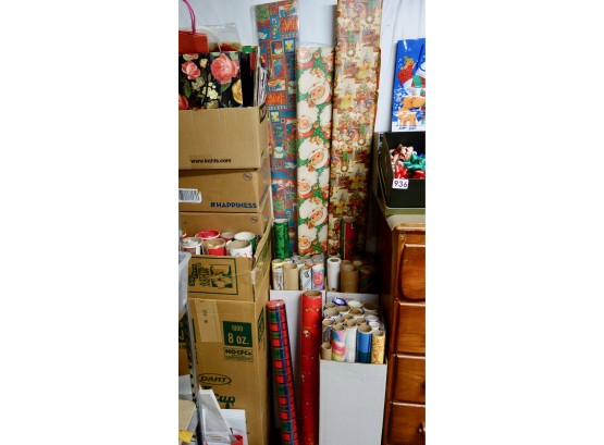 Huge Lot Of Wrapping Paper, Mostly Vintage, Bows, Bags, Tissue Paper, Christmas Cards, & More