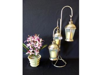 Candle Lantern & Faux Orchids