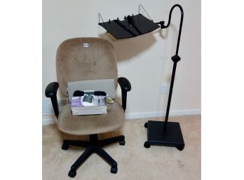 Desk Chair, Neck & Lumbar Pillows, & Adjustable Work Stand