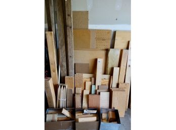 Large Lot Of Lumber And Scrap Wood W/3 Metal Boxes