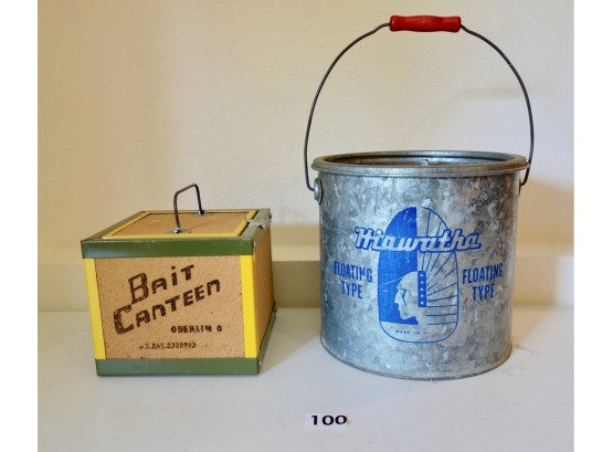 Vintage Hiawatha Minnow Bucket & Bait Canteen