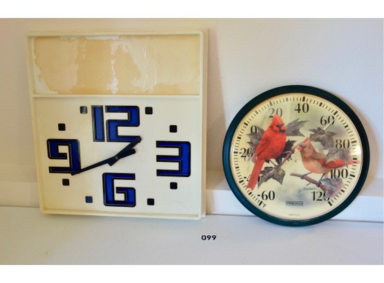 Vintage Clock & Bird Thermometer