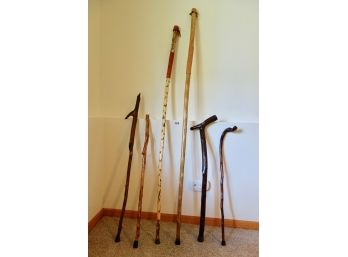 6 Handmade Walking Sticks, Some W/Leather